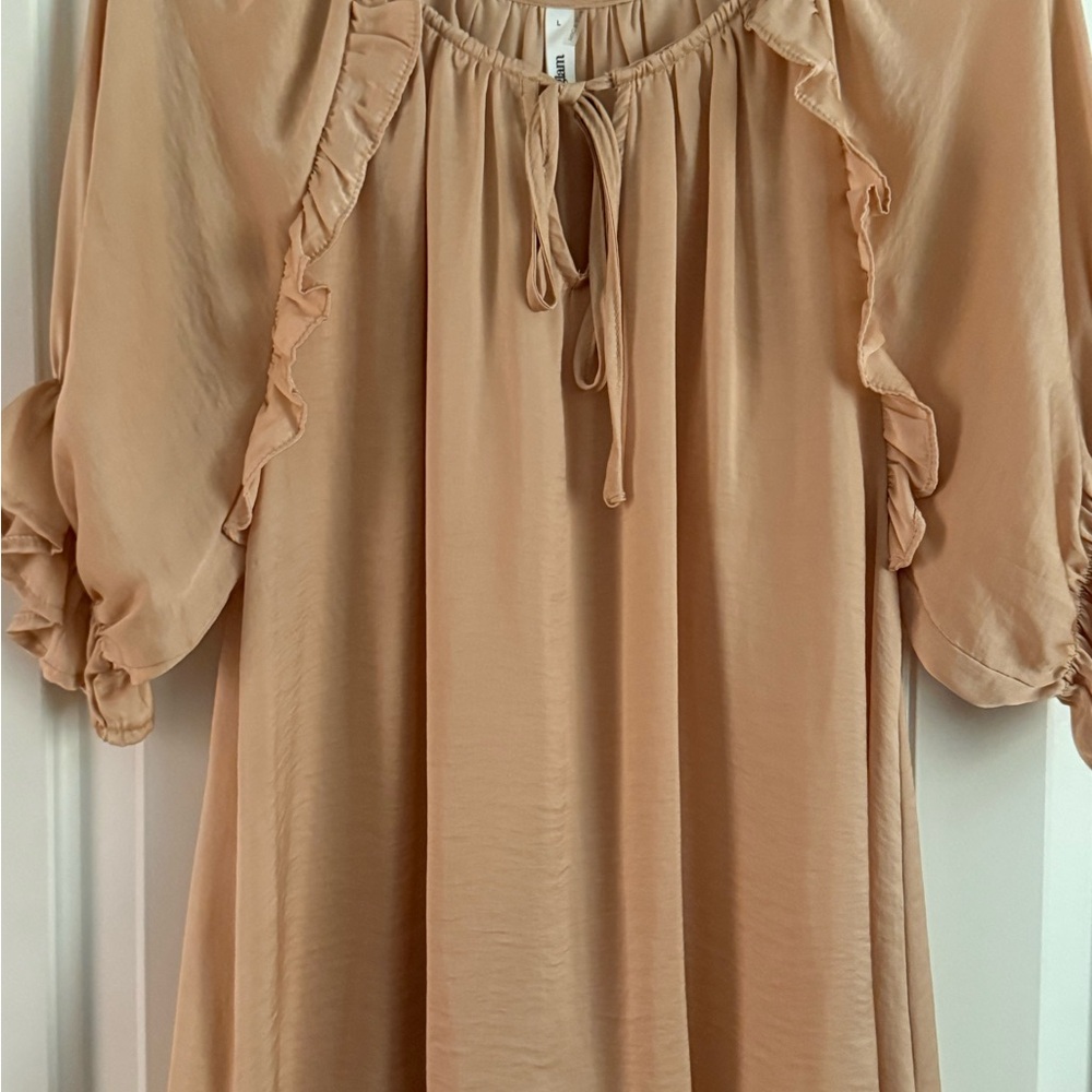 Glam Beige Ruffle Sleeve Blouse